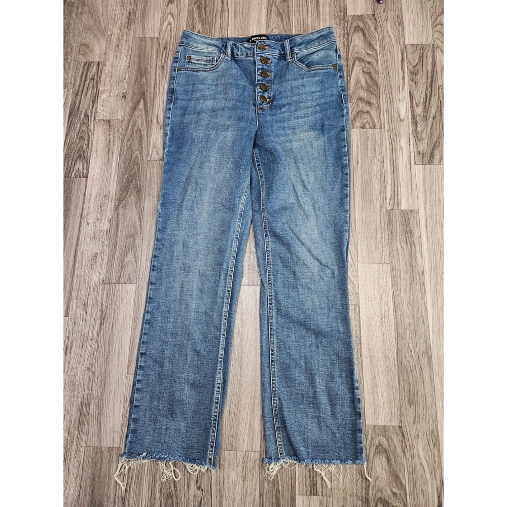 Kenneth Cole Jeans Women 6 Blue High Rise Button Fly Raw Hem Straight